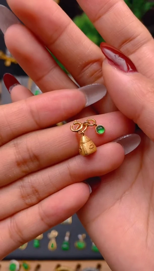 吊坠(不含链)银S925镶嵌翡翠粽子