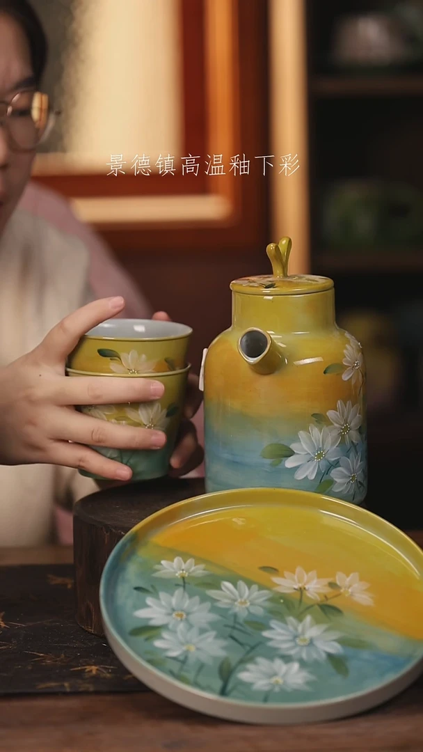 陶瓷景德镇高温釉下手绘陶瓷@L648@
