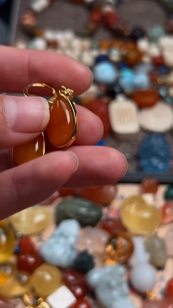 蜜蜡银S925镶嵌耳饰蜜蜡耳饰