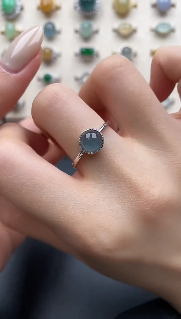 银S925镶嵌戒指翡翠一物一证一礼盒