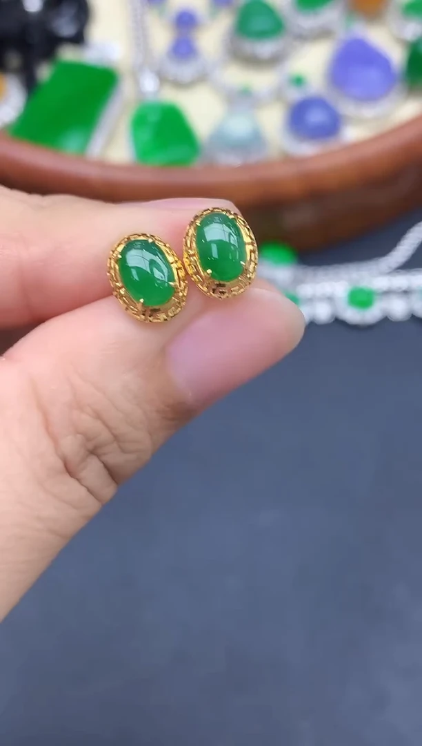 18K金镶嵌翡翠耳饰388-中国好珍宝