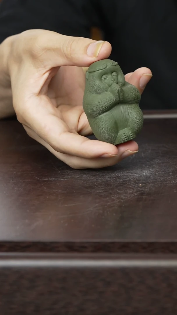 紫砂茶宠绿泥 小猴