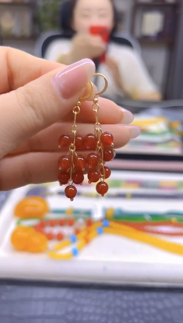 14K金镶嵌南红玛瑙耳饰DIY款E885