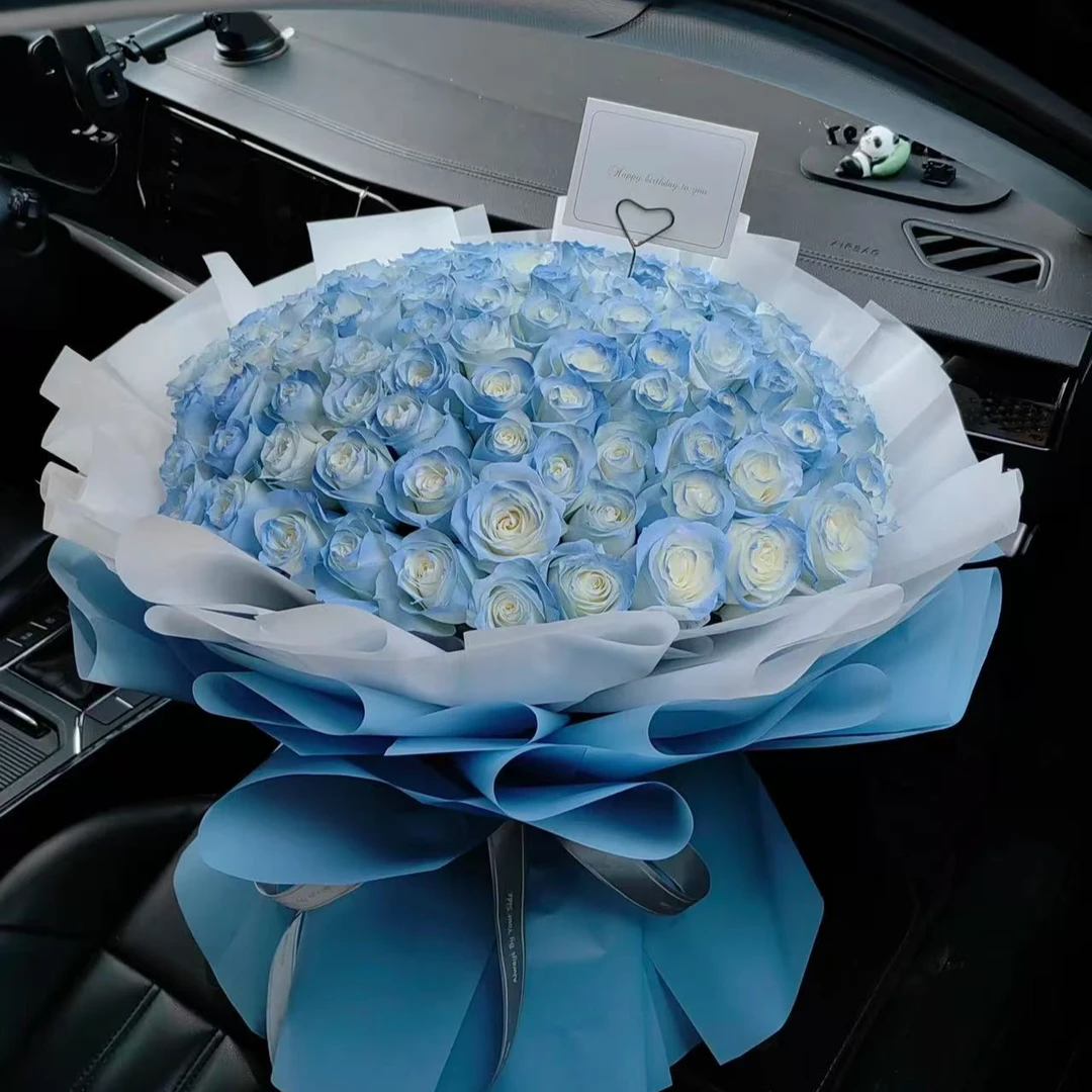 【海洋般深邃的爱】99朵碎冰蓝玫瑰花束生日表白求婚同城急送
