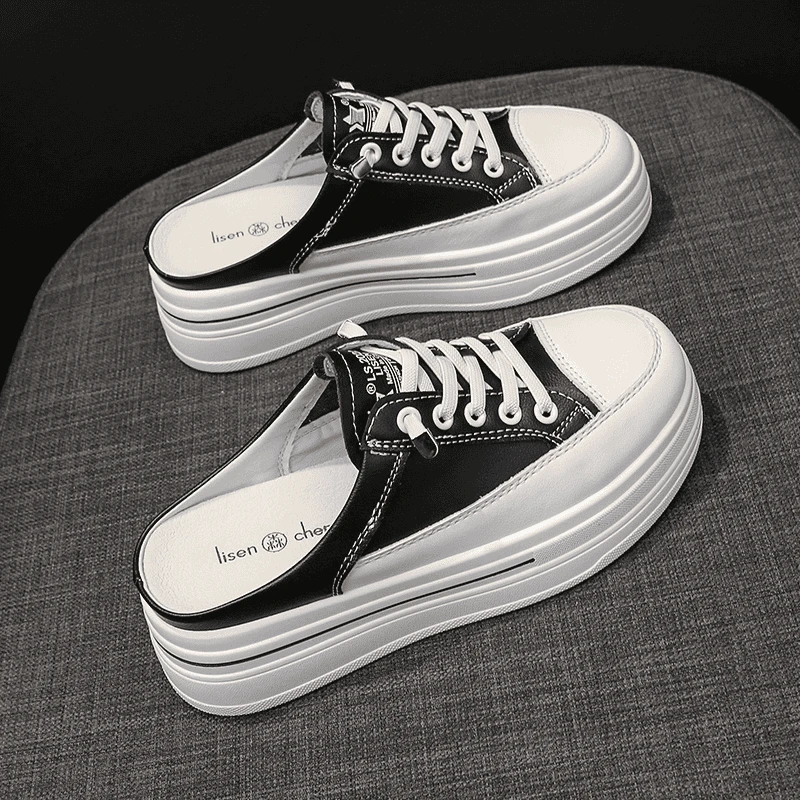 瑞力潮包半托小白鞋女2025年春新款轻奢鞋子百搭厚底增高休闲凉鞋