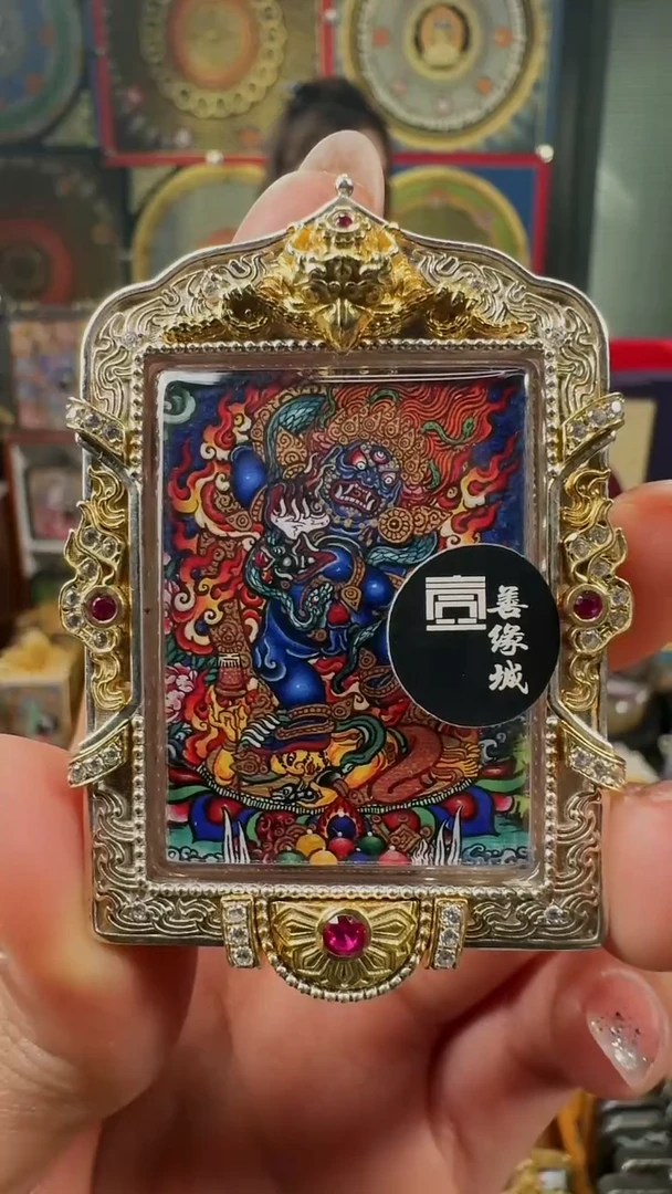 吊坠壹善缘城手绘唐卡黑C彭加作品