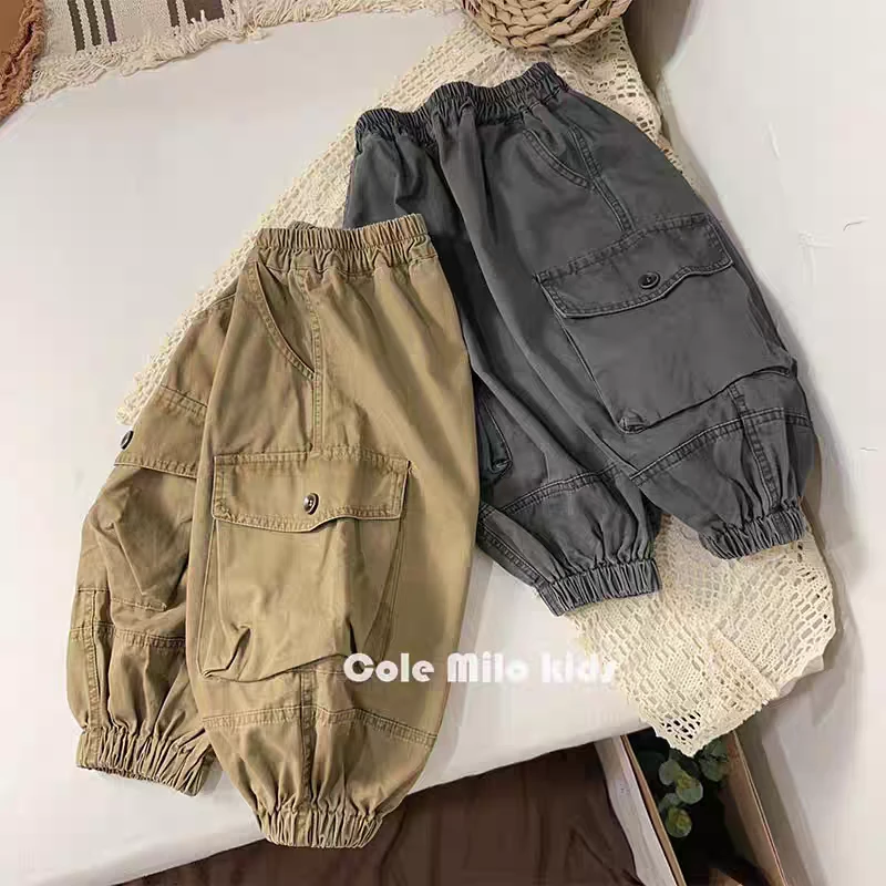 韩版做旧风~儿童工装裤春秋2025新款男童女童裤子休闲宝宝灯笼裤