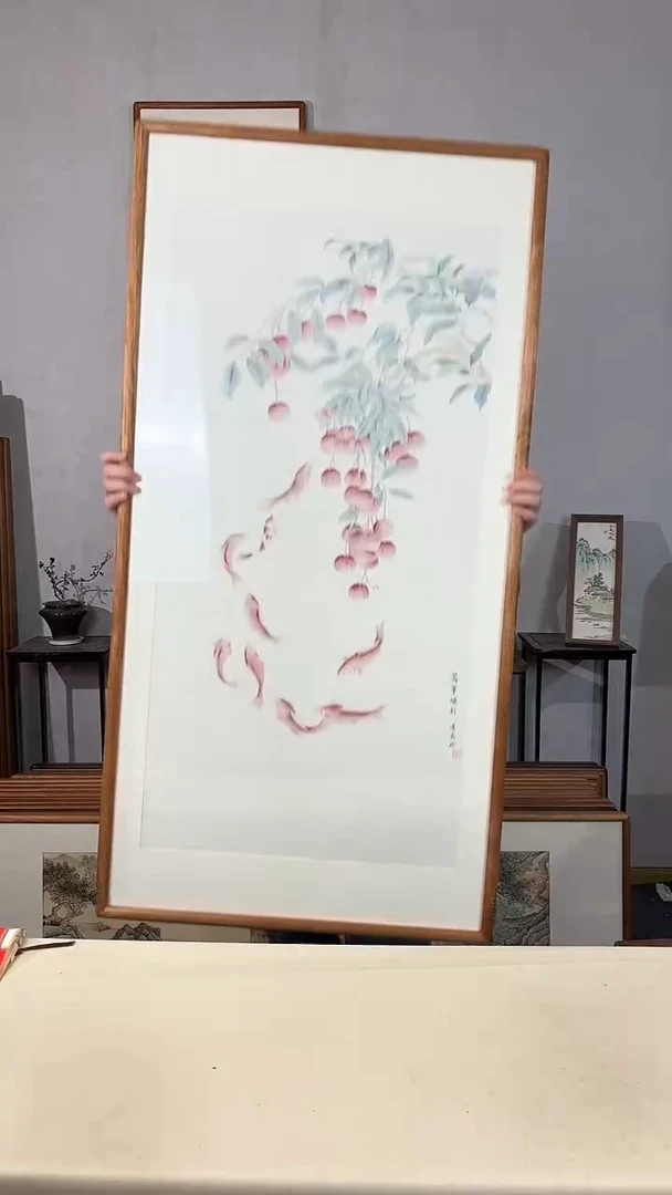 国画手绘*万事顺利*62*122cm带框发货