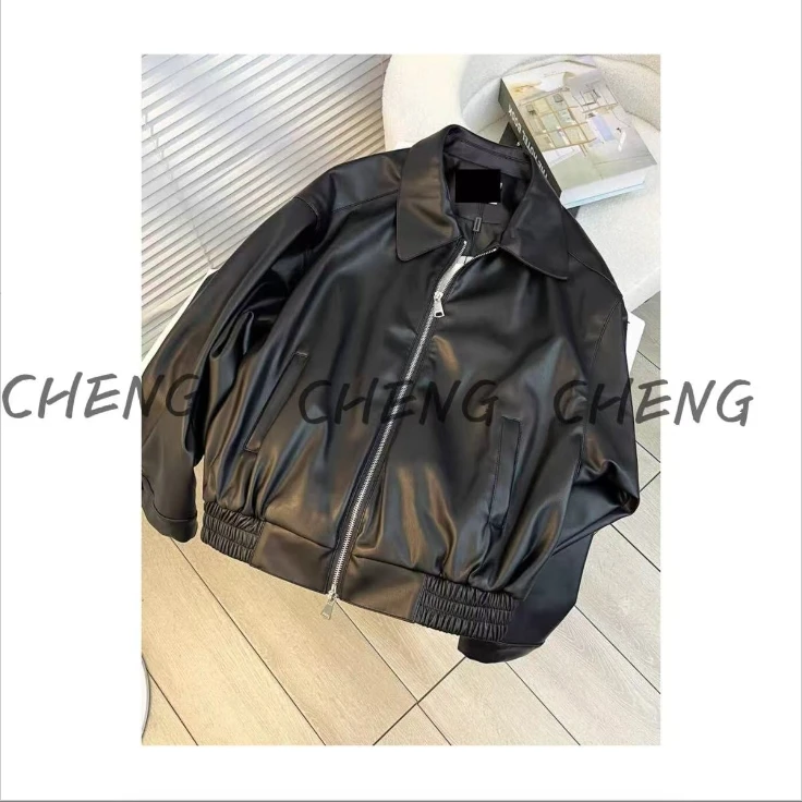 【CB-J-皮衣-PY05】黑色皮衣女松紧收摆PU夹克韩版休闲短外套百搭