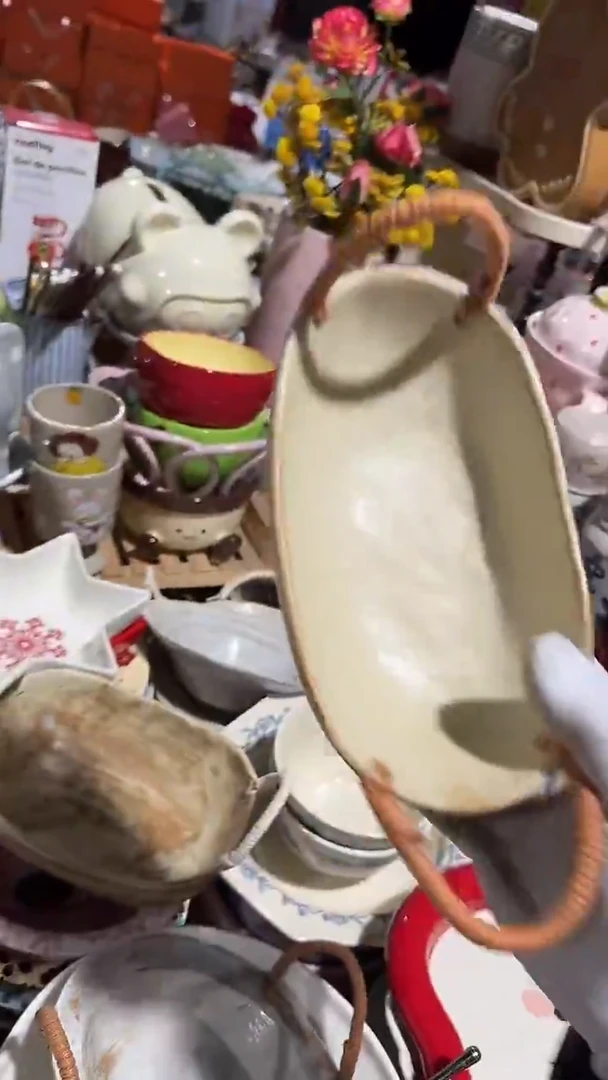 陶瓷粗陶麻绳椭圆深盘微瑕 凑满20元包邮