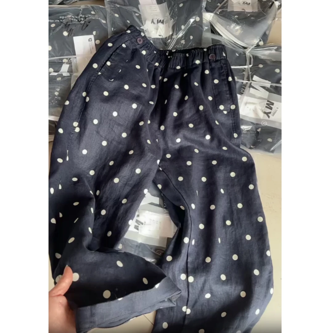 2025夏季新款高腰显瘦大码阔腿显瘦点点气球裤。