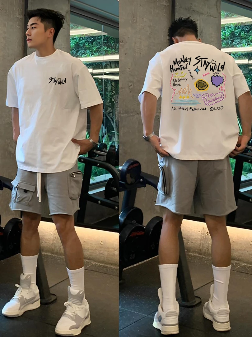 【重磅纯棉】美式简约短袖T恤卡通cleanfit夏季透气印花情侣百搭ins