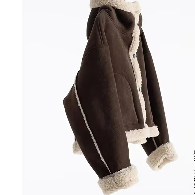 【通江恒宣】c66433短款加绒加厚保暖秋冬皮毛一体外套