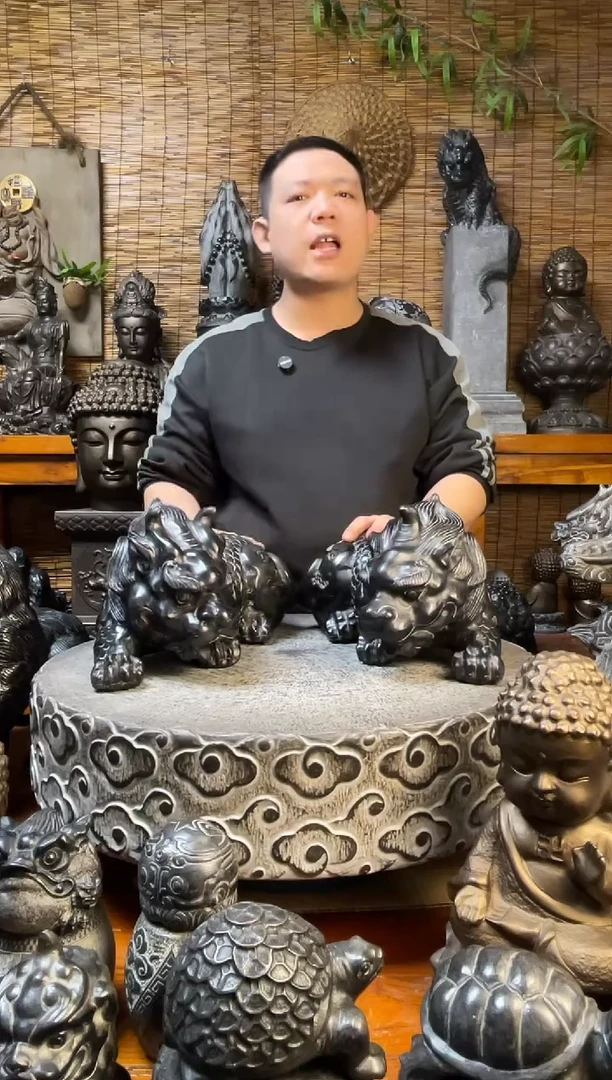 石材40趴貔貅一对天然青石雕刻