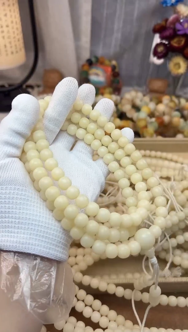 菩提根/象牙果手串9*10干磨白色缅小料念珠一条1002