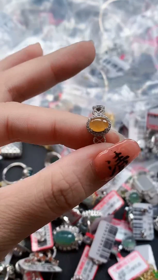 银S925镶嵌戒指翡翠天然A货缅甸翡翠