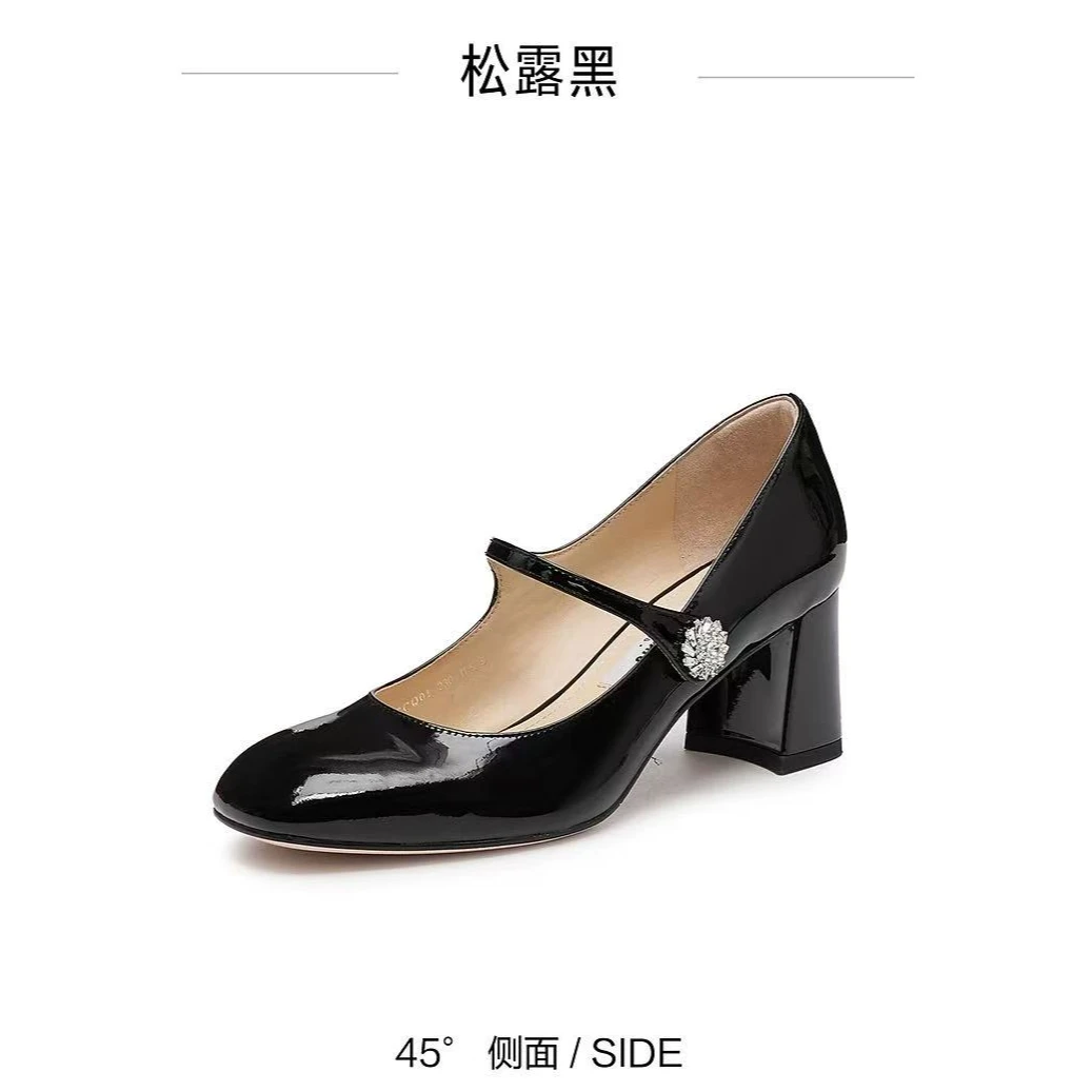 2025春季新款樱桃甜心法式玛丽珍鞋粗跟浅口单鞋女ECQ01