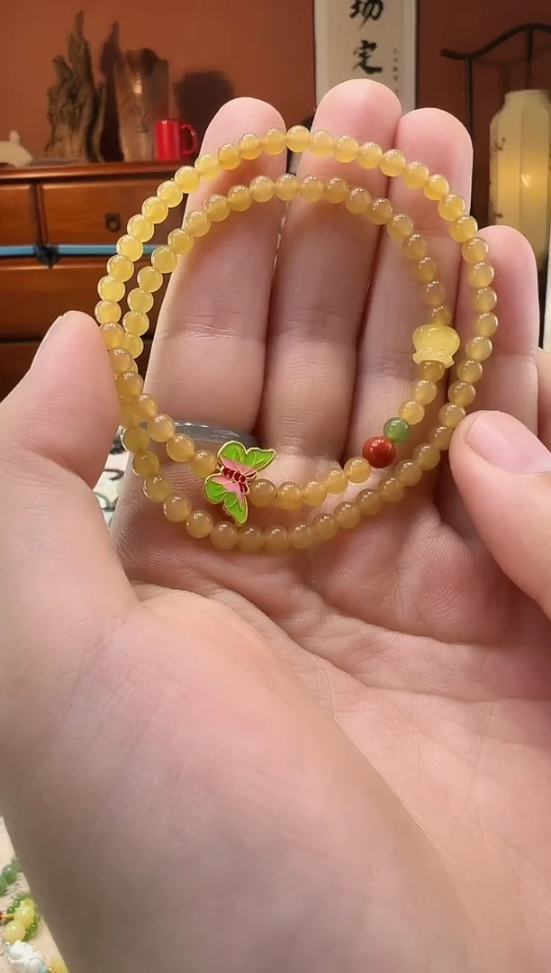 【闪购商品】和田玉（糖玉）手串足金镶嵌双圈黄金糖4mm