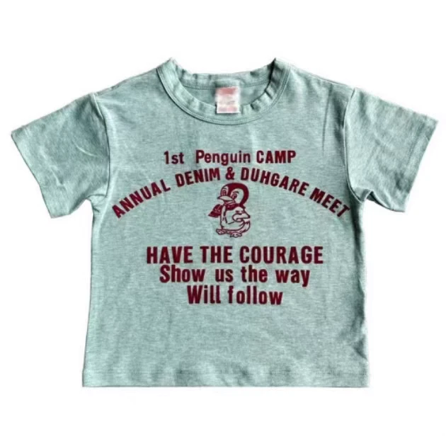 Mu2家DD日系儿童重工企鹅贴补刺绣徽章植绒短袖T恤