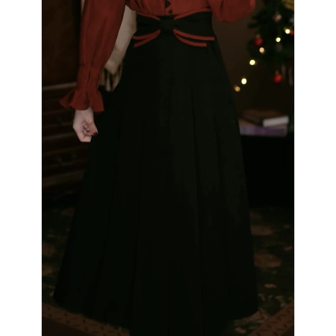 岑岑【晚空】港味复古显瘦百搭加厚半身裙30414