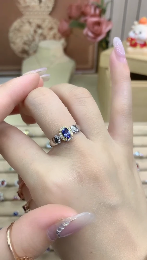 银S925镶嵌戒指坦桑石蓝