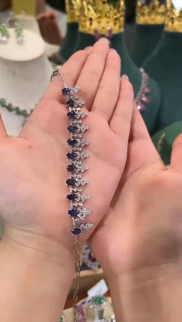 颈饰蓝宝石银S925镶嵌项链