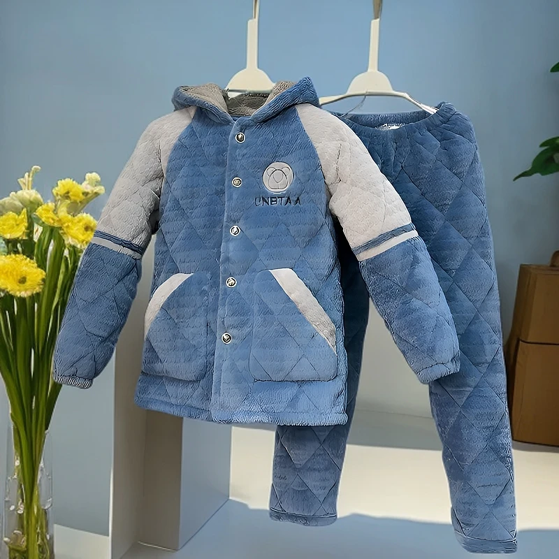 睡衣男套装秋冬季休闲时尚加绒加厚保暖连帽家居服套装