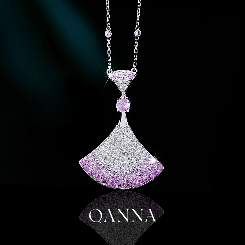 QANNA【大号粉色裙子】【重金版】气质高级时尚锁骨链钻石项链AF