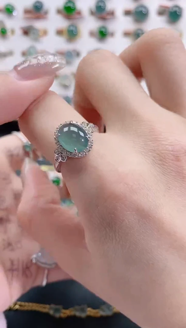 银S925镶嵌戒指翡翠天然翡翠