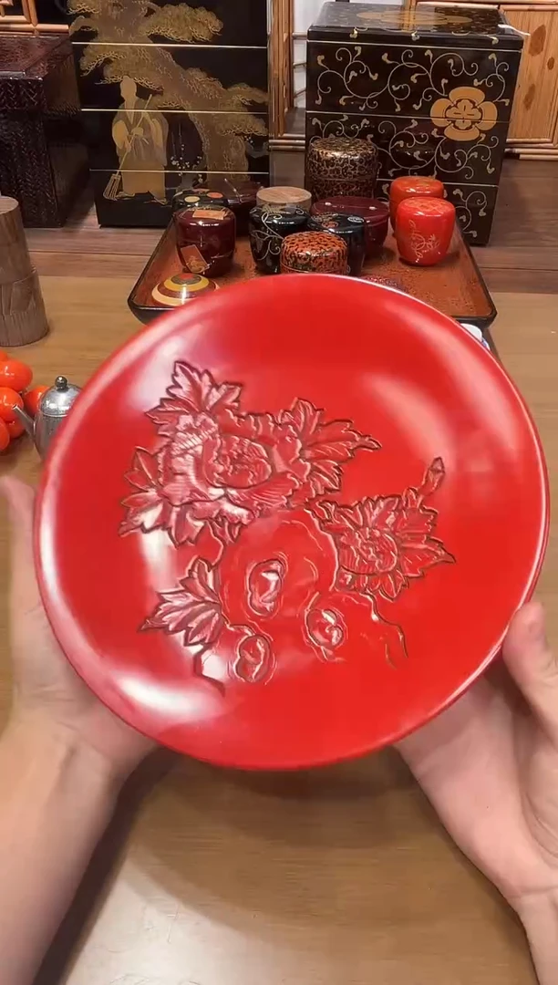 村上堆朱 茶盘 大漆漆器大漆漆器