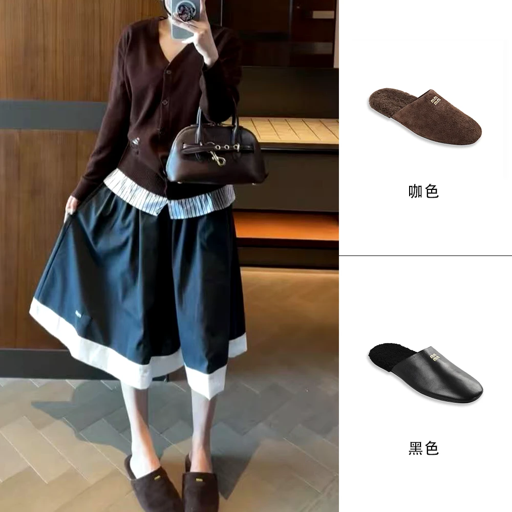 MANIKA GUAN新款25秋冬爆款圆头软底穆勒拖法式加绒女鞋MK162411