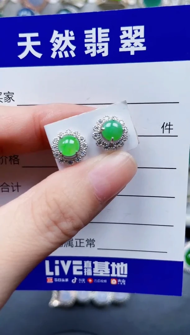 银S925镶嵌翡翠耳饰749