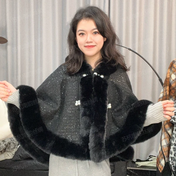 新【M95-39-M46】复古围巾女秋冬高级感厚仿羊毛格子披肩斗篷外搭