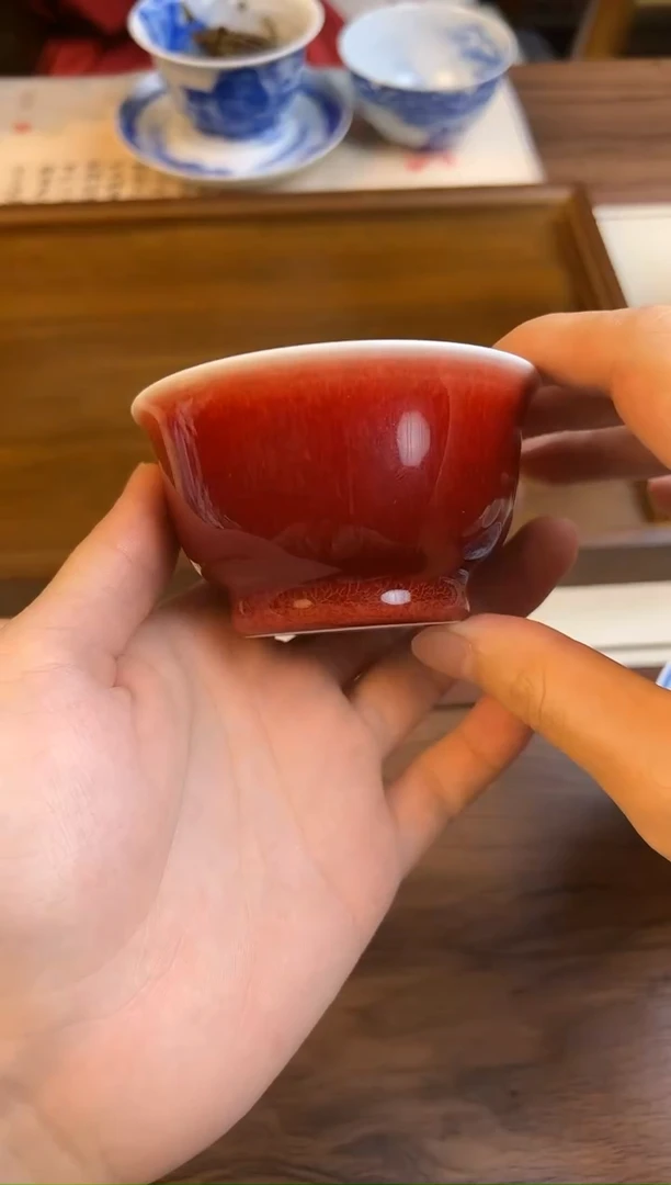 问青坊纯手工单色釉郎红柴窑主人杯
