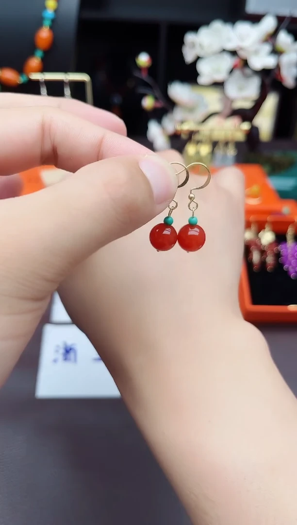 玛瑙/玉髓耳饰银S925镶嵌424000