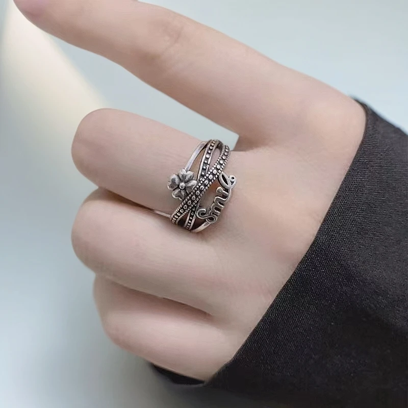 铜合金戒指 活口复古四叶草ins简约小众高级时尚戒指