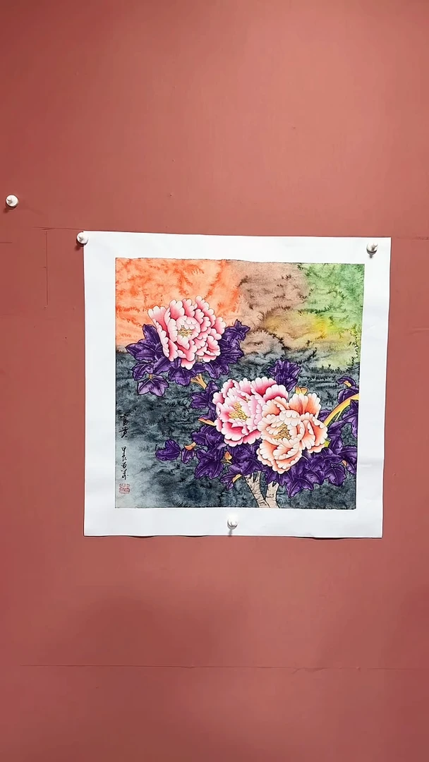 书法牡丹 国画段留万作品