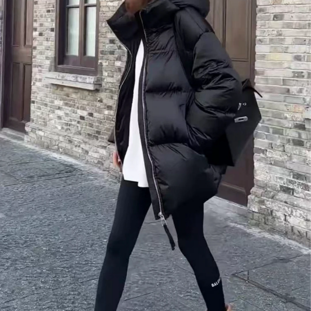Manmi   中长款立领连帽厚外套  6829