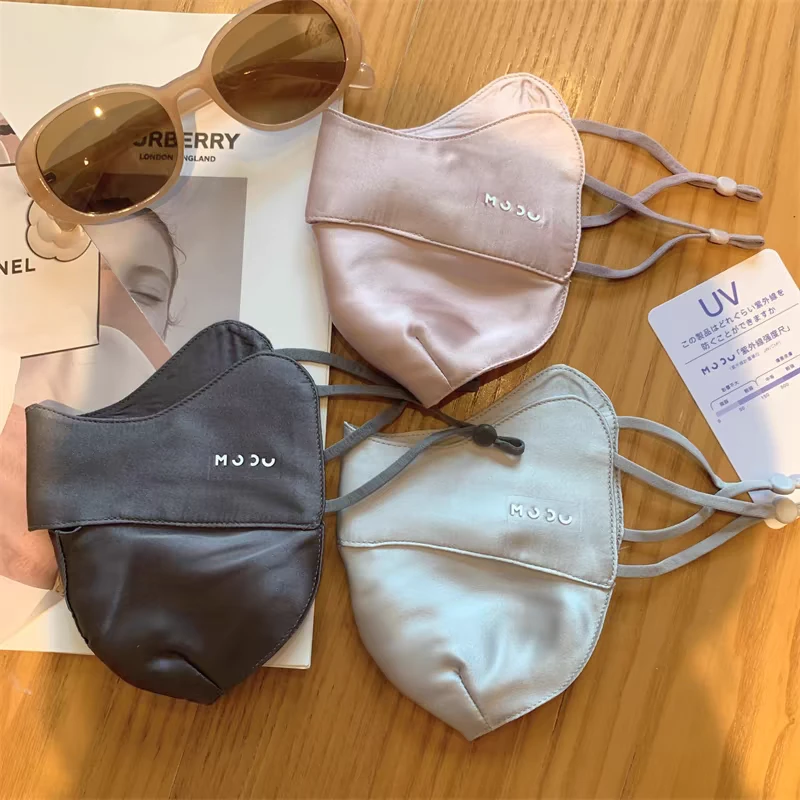 出口日本100%桑蚕丝立体女款时尚透气户外夏季UPF50+防护面罩