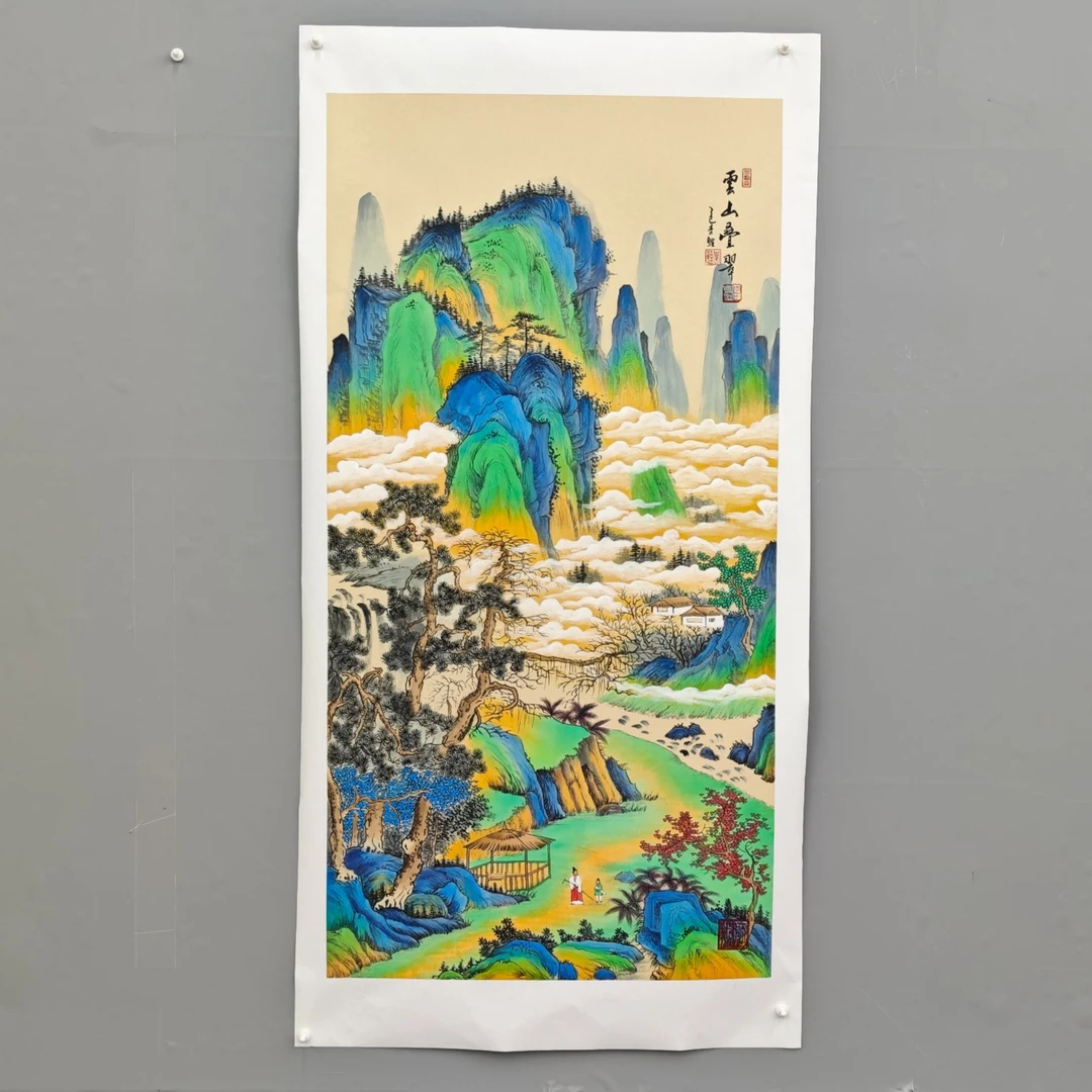 锦煌专属/李鲤手绘/云山叠翠/画芯136*68四尺整张