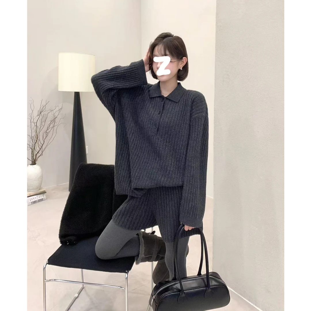 针织毛衣保暖穿搭时尚套装2025秋冬季纯色套装独特超好看装两件套