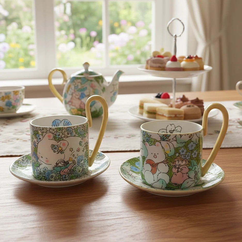 清仓蓝莲花阿满浮雕系列水杯.咖啡杯套装400毫升