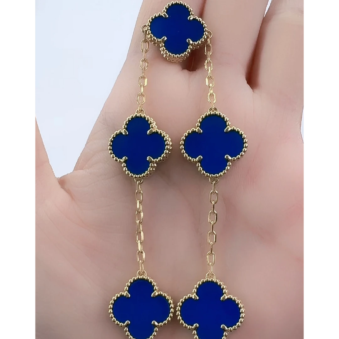 重金五花18K金蓝玛瑙15mm四叶草手链