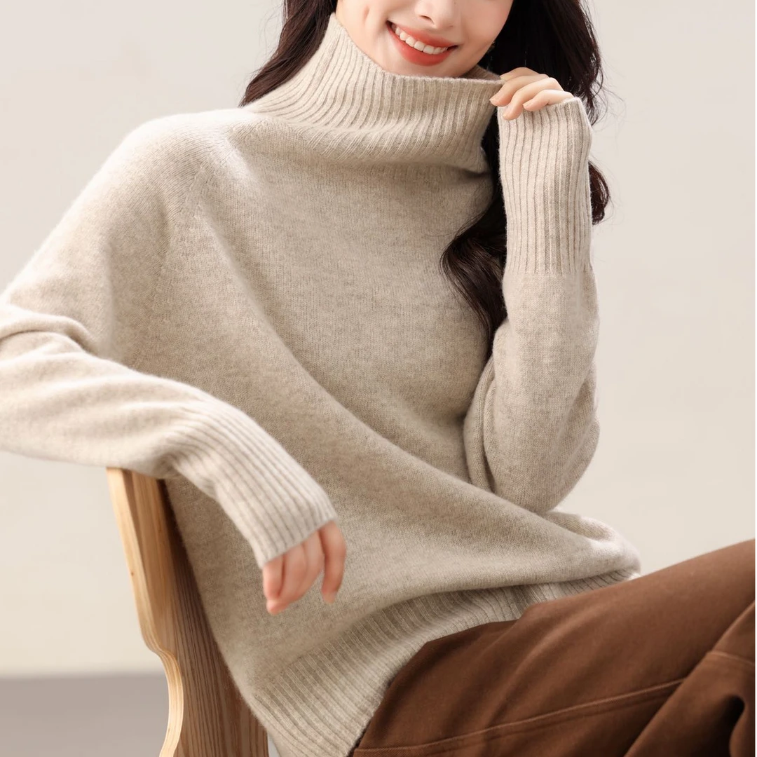 【万能搭】秋冬新款羊毛衫女高领羊绒针织衫堆堆领毛衣宽松百搭