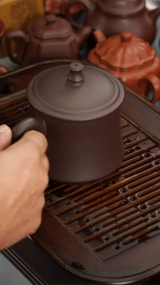 茶壶紫砂宜兴紫砂紫泥盖杯370毫升