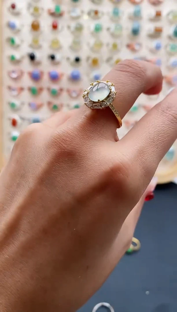 【闪购商品】翡翠戒指银S925镶嵌缅甸天然A货翡翠222 4+5