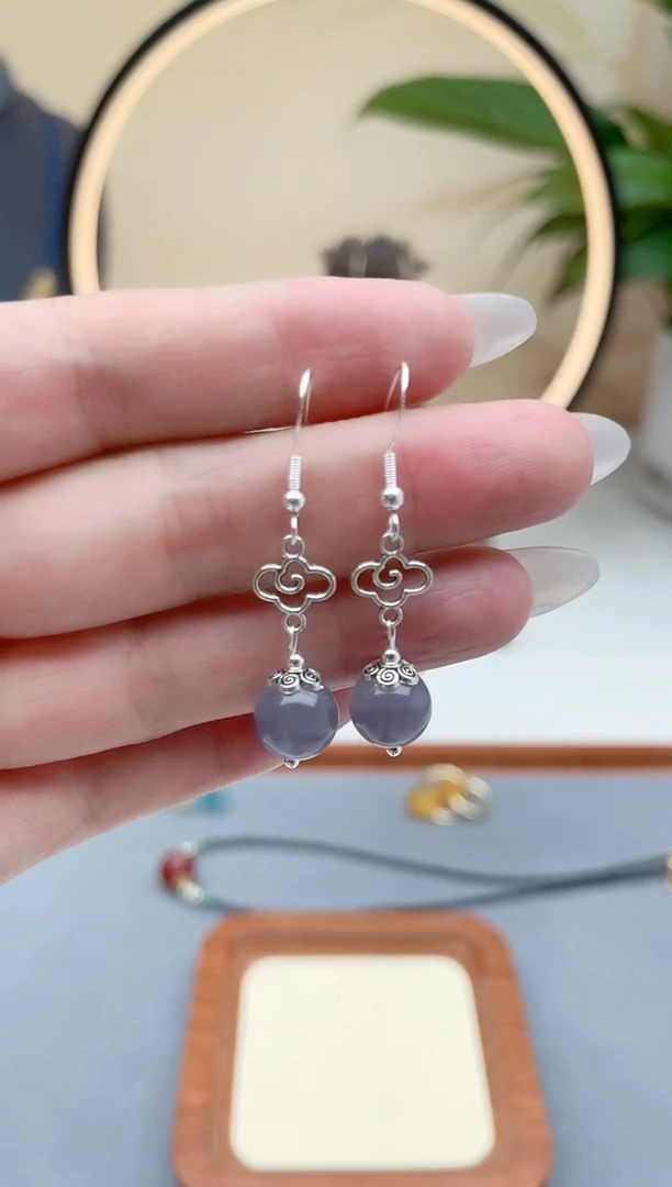 石英质玉银S925镶嵌耳饰391