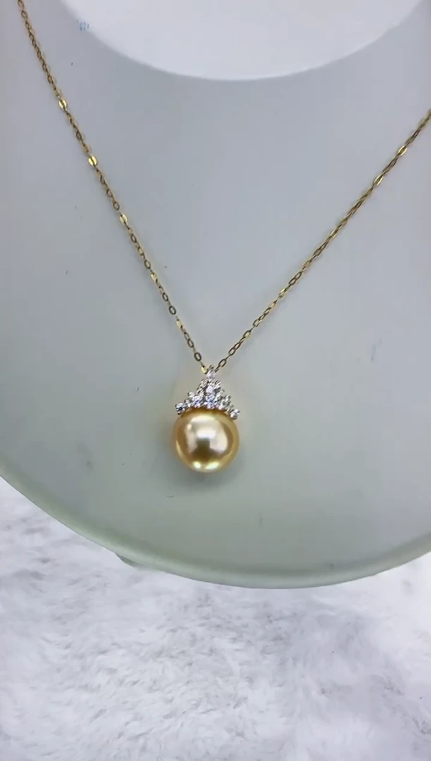 18K金镶嵌海水珍珠DA金珠吊坠12-13 ss179