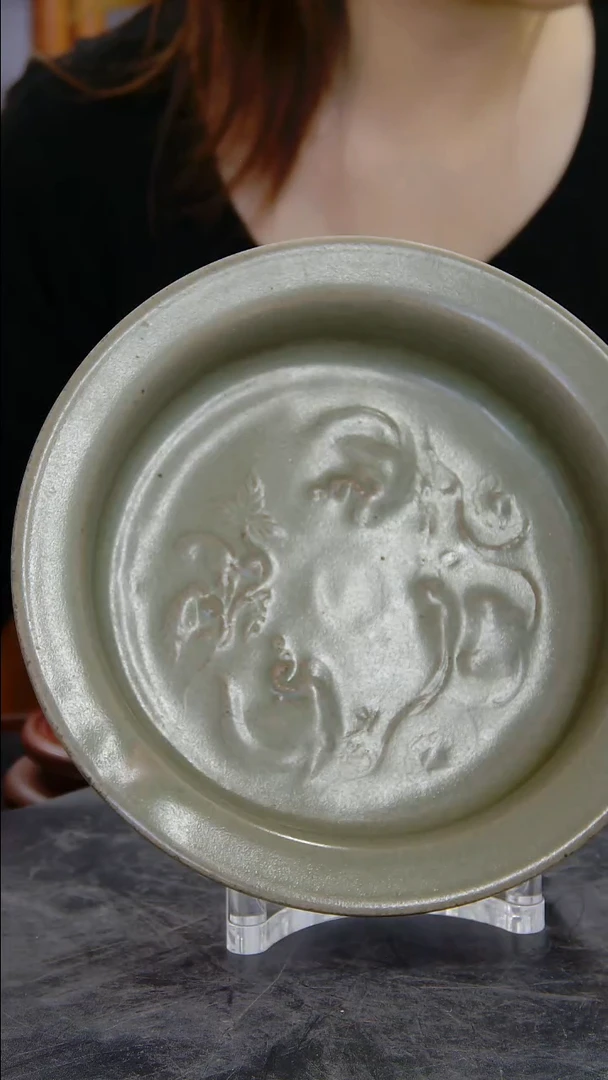 瓶越窑三足青釉凤纹洗#1306#