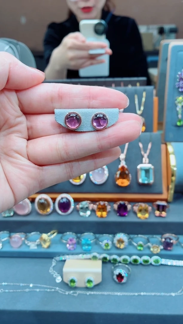 耳钉银S925镶嵌水晶水晶耳钉